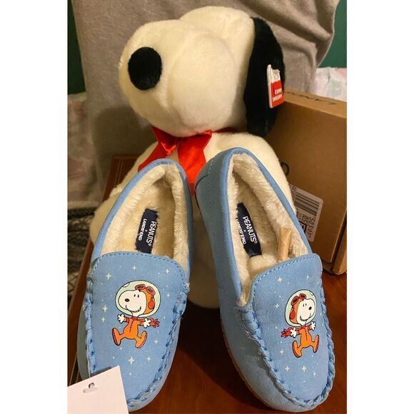 Lands’ End peanuts X in Space youth size 11 glow in the dark new moccasin slippe - Picture 2 of 8